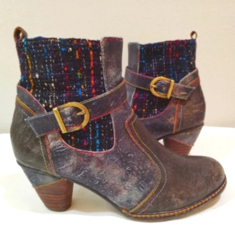 L'Artiste Spring Step Boots Cienna Distressed Multicolor Leather US 7.5 Zip - Picture 3 of 14